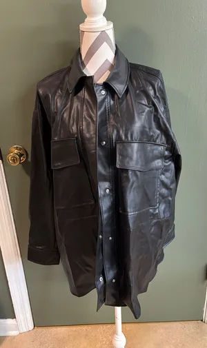 Zara Black Faux Leather Military-Style Field Jacket thumbnail 1