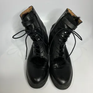 Franco Sarto canon black leather‎ combat boots faux fur trim women's size 8 thumbnail 4