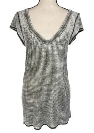 Free People Large Arthur Waffle Knit Tunic Top V-Neck Stretch Lightweight Soft thumbnail 1