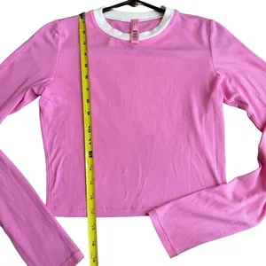 Skims Size M Ringer Long Sleeve Crop‎ Top Bubblegum Pink Soft Lounge Ribbed thumbnail 5