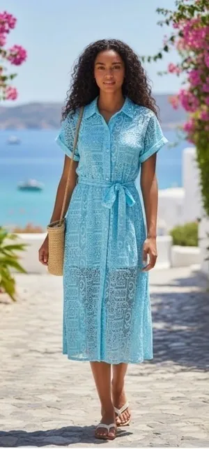 BECCA Mesh Button Down Belted Swim Cover Up Women's‎ Size M Blue Resortwear thumbnail 1