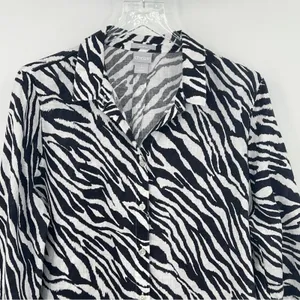 Chico’s blouse large 100% linen No-iron zebra animal print button front tunic thumbnail 2