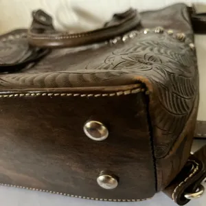 American West Hand Tooled Leather Handbag Western Bag Shoulder Purse Tassel thumbnail 4