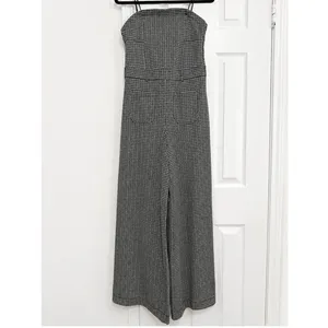 Maeve Anthropologie Houndstooth Strapless Wide Leg Jumpsuit Black White Size 8 thumbnail 2