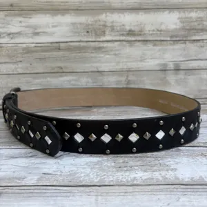 Apt 9 Studded Leather Belt M Black Diamond Mirrors Double Prong Y2K Grunge Punk thumbnail 7