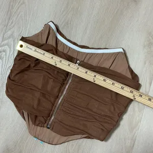 Y2K Brown Ruched Mesh Corset Tube Top Strapless Dark Academia Curved Hem‎ Size M thumbnail 6