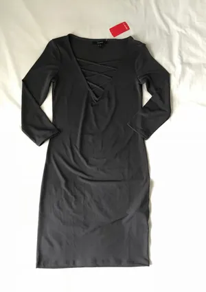 Grey Lace-Up Bodycon Dress thumbnail 1