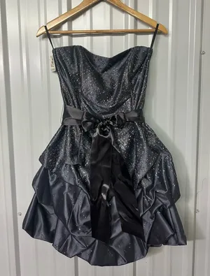 Jessica McClintock Gunne Sax Gray Strapless Mini Dress Formal Prom Coquette thumbnail 1