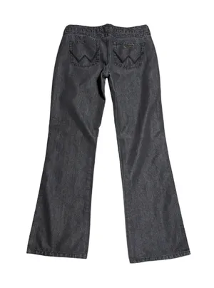 Y2K Wrangler Premium Patch Faded Bootcut Jeans Charcoal Gray Black Womens 12 thumbnail 1