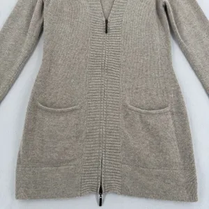Cynthia Rowley Long Zip Cardigan M Beige Angora Wool Blend Duster Coastal Preppy thumbnail 4