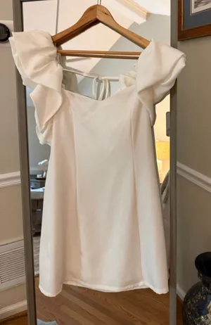 Women's idem ditto White Mini Dress with Ruffle Sleeves L thumbnail 1