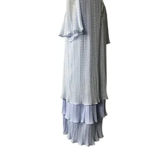 Vintage 80s Risa Ann Baby Blue Shimmer Pleated Tiered Dress S/M thumbnail 5