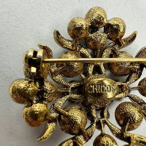 Chico's Faux Turquoise Rhinestone Brooch Pin Antique Gold Tone Signed ✨ thumbnail 7