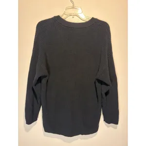 Aerie Black Waffle Knit 100% Cotton Slouchy Sweater 1/4 Button Size M thumbnail 2
