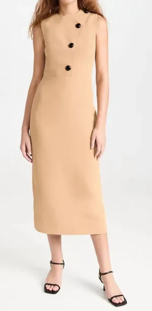 ALEXIS Lena Camel Midi Dress Women’s Large Retro Classic Neutral Chic thumbnail 1