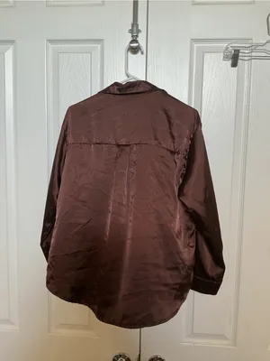 Women’s Satin Button-Up Shirt in Dark Brown thumbnail 4