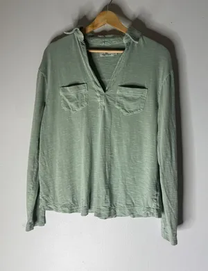 Vineyard Vines Womens Sage Green Slub Cotton V-Neck Long Sleeve Top Size S thumbnail 1