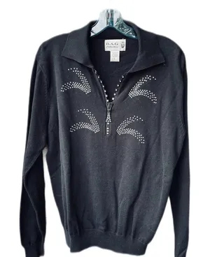 Vintage D.A.G.collection size L 100% cotton rhinestone zip and decor thumbnail 1