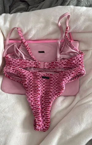 Triangl pink and red crochet bikini thumbnail 3