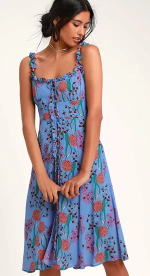 ASTR The Label Blended Blue Floral Print Button-Up Midi Dress S thumbnail 1
