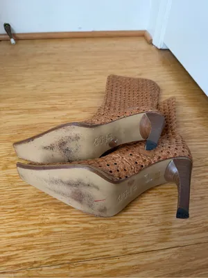 Vintage Woven Leather Brown Pointed Toe Heeled Boots EU 39 US 8 thumbnail 5