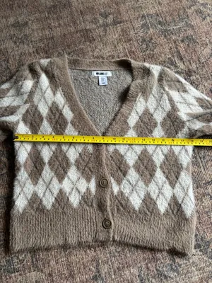 William Rast Cozy Fuzzy Argyle Cardigan Size Small thumbnail 4