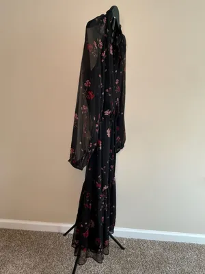 Lauren Ralph Lauren‎ Black Floral Print Crinkle Georgette Midi Dress thumbnail 4