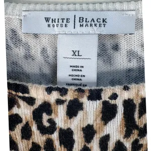 White‎ House Black Market Leopard Print Sweater XL Faux Leather Elbow Patches thumbnail 3