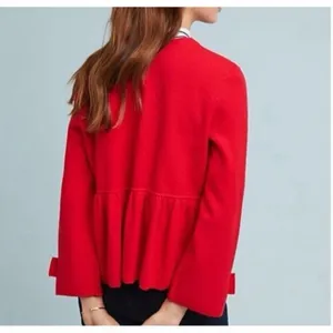 By Anthropologie Red Bolero‎ One Button Peplum Open Front Blazer Jacket Size S thumbnail 2