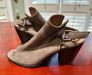 Frye Dani Shield Sling Peep‑Toe Suede Sandals – Size 8 thumbnail 1