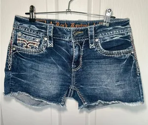 Rock Revival Bambi Low Rise Denim Shorts Size 29 Embellished Fleur‎ de Lis Y2K thumbnail 1