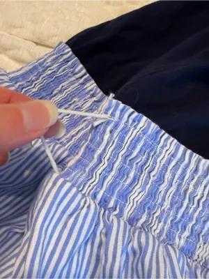 Y2K Abercrombie & Fitch Mini Babydoll Dress Smocked Waist Sz Small Navy Stripes thumbnail 10
