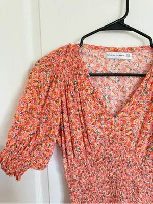 Faithfull the Brand Margherita Orange Floral Smocked Mini Dress thumbnail 3