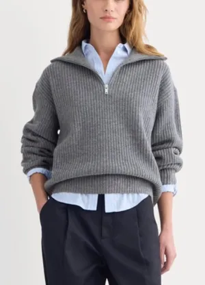 Old Navy Women's Gray Ribbed Knit Quarter Zip Sweater Size Medium Preppy thumbnail 1