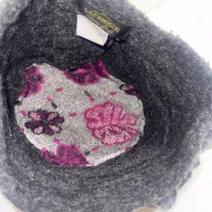 La Fenice Florence Italy Wool Blend Cloche Hat Grey Fuchsia Flower Made in Italy thumbnail 4