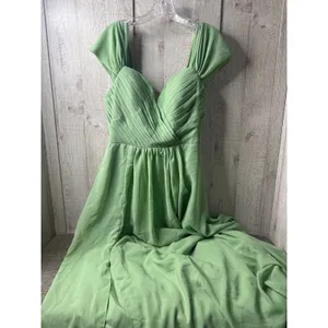 Formal Dress Womens 12 Sage Green Chiffon Lace Up Corset Back Layered Maxi Gown thumbnail 2