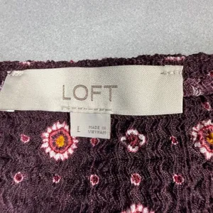 Loft Women Burgundy Floral Medallion Puff Sleeve Textured Blouse Size L thumbnail 5