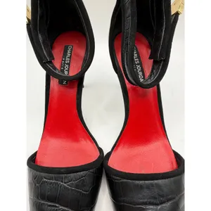 Charles Jourdan Shoes Women‎ 7.5 Black Croc Emboss Pointed Toe Ankle Strap Heel thumbnail 13