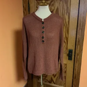 American Eagle Rust Henley Sweater | Lightweight Knit Long Sleeve thumbnail 7