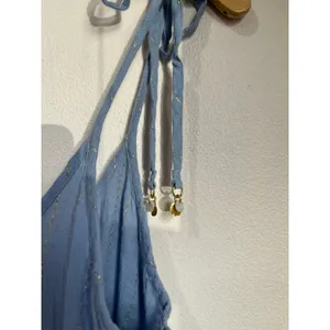 Aerie Magic Hour Blue Gauze Tiered Mini‎ Dress Boho Tie Strap Beach Size M thumbnail 7