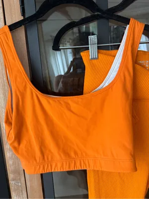 Year of ours set sports bra biker shorts ribbed criss cross workout thumbnail 3