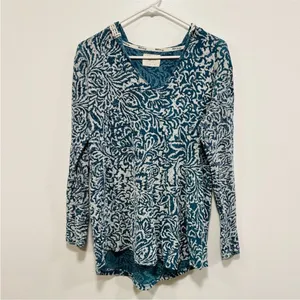 BKE lounge buckle Elegant Blue Floral Long Sleeve hoodie sweater Top! thumbnail 2