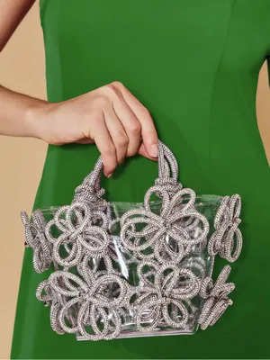 NWT cult gaia clear tote with silver floral beading thumbnail 3