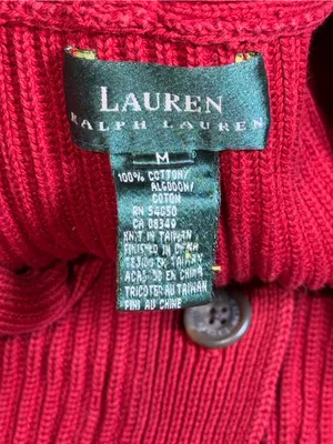 Lauren Ralph Lauren Red 100% Cotton Shawl Collar Cardigan Sweater‎ thumbnail 5