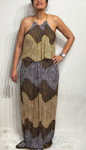 H&M Brown Animal Print Tiered Maxi Dress Sz M thumbnail 1