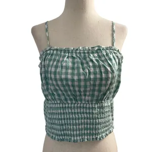 American Eagle Outfitters Medium Check Blue Crop Top Smocked NWT | 5-247 thumbnail 3