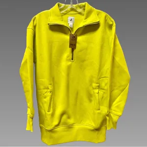 NWT Amazon Aware Relaxed Fit Half Zip‎ Tunic Sweatshirt Neon Lime – XXS Yellow thumbnail 2