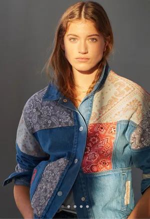 Anthropologie Faria Patchwork Denim Trucker Jacket thumbnail 2