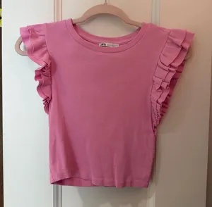 Zara Pink Ruffle Sleeve Tee thumbnail 1