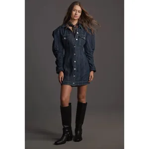 NWT! Anthropologie PILCRO Long-Sleeve Button-Front Seamed Denim Mini Dress Small thumbnail 4